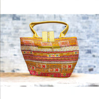 Stylish and Sophisticated Ikkat Print Tote Bag in Yellow