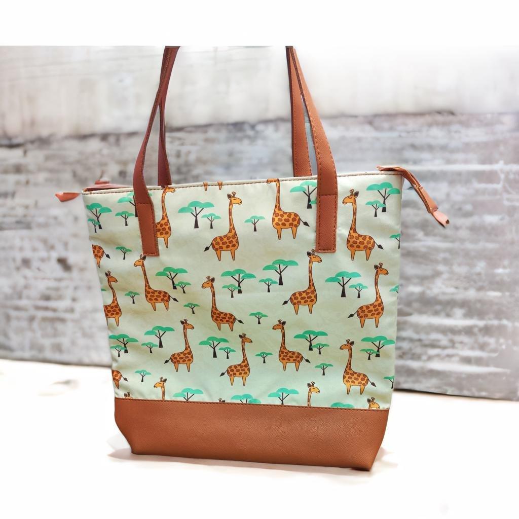 Women's Multi-Colored Tote Hand Bag (Tote-Giraffe) - LukDope India